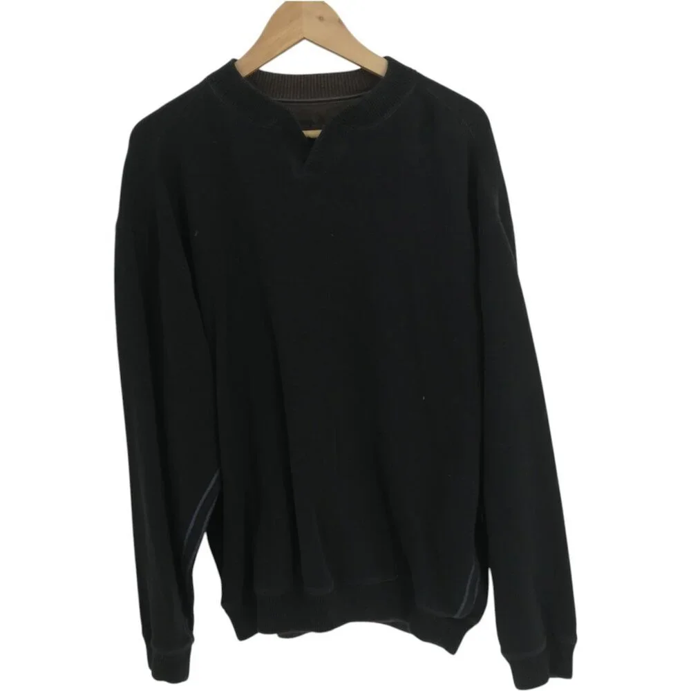 Tommy Bahama Notch Neck Reversible Long Sleeve Sweater Size L Black Brown